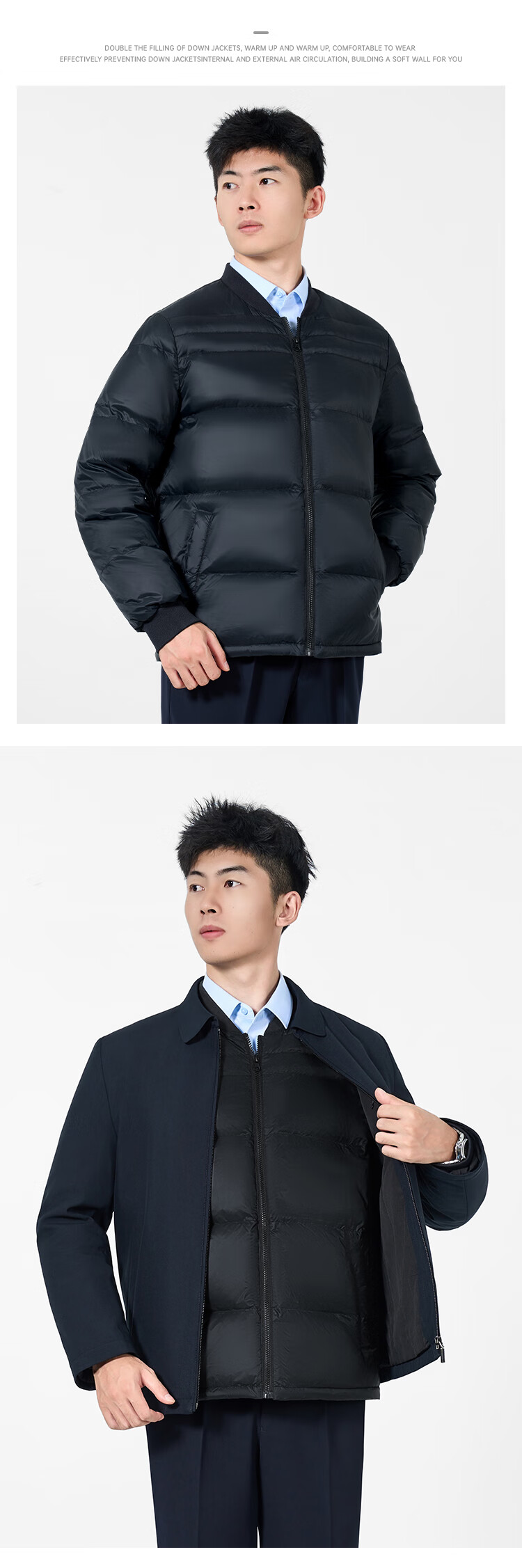 Shushu Home Men's Commuter Down Liner Warm Duck Down Jacket Black M 3