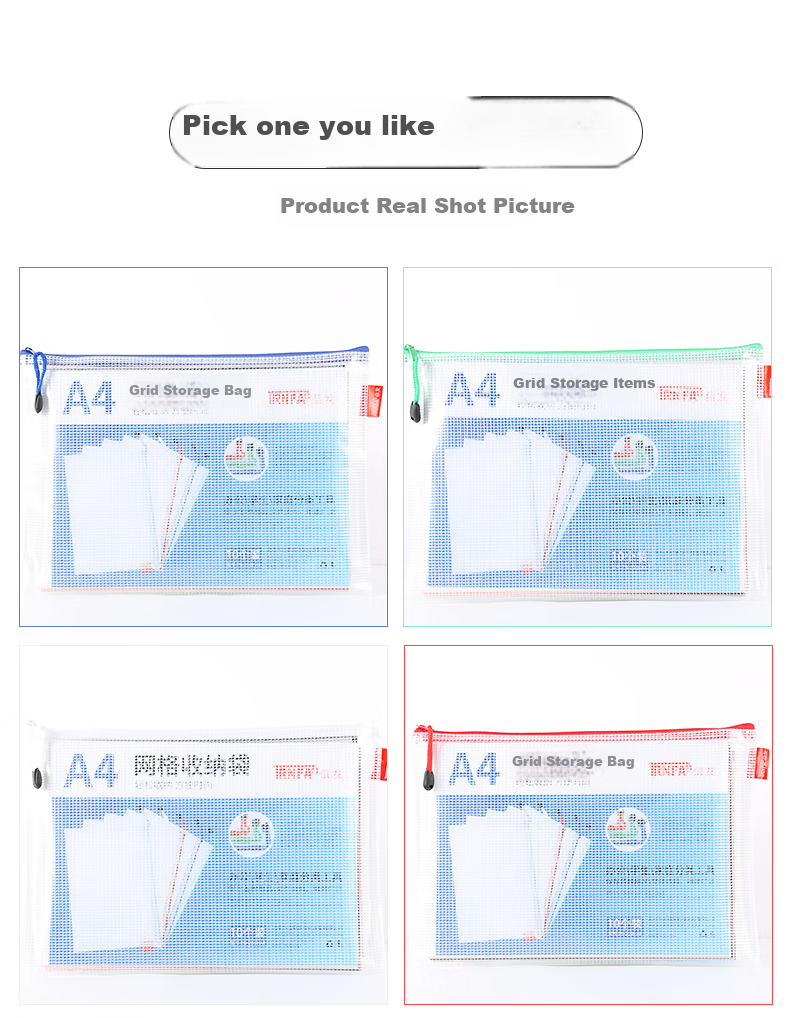 TRNFA TN-2004 (Five Colors), Pack of 10, A4 PVC Transparent Mesh Waterproof Zipper Document Pouch, Office Stationery File Folder, Thickened Travel Storage Bag 3
