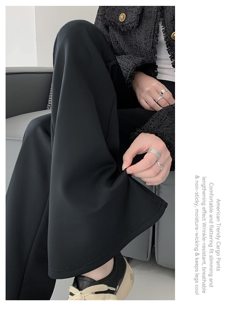 FitonTon Women's High Waist Slimming Flared Pants Elastic Waist Trousers Casual Black Bell Bottoms 3