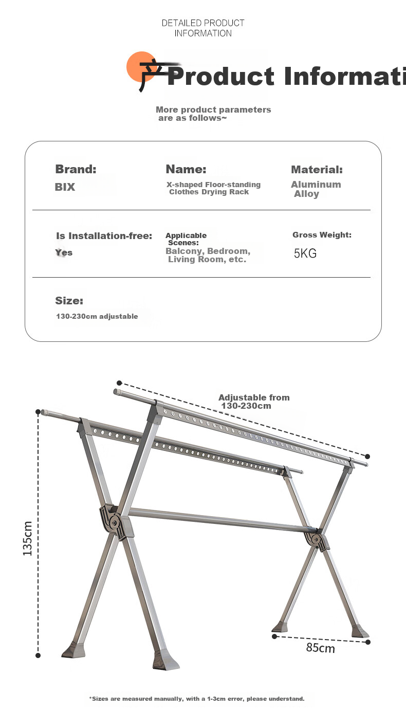 BIX Folding Clothes Drying Rack, Indoor Laundry Hanger, Balcony Quilt Drying Stand, Aluminum Alloy Gunmetal Gray, 1.3M Three-Rod 9
