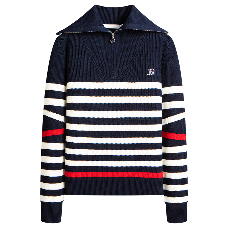 Navikail Italian Small Sailboat Women's 2025 New Striped Knit Loose Large Lapel Sweater 2334045506