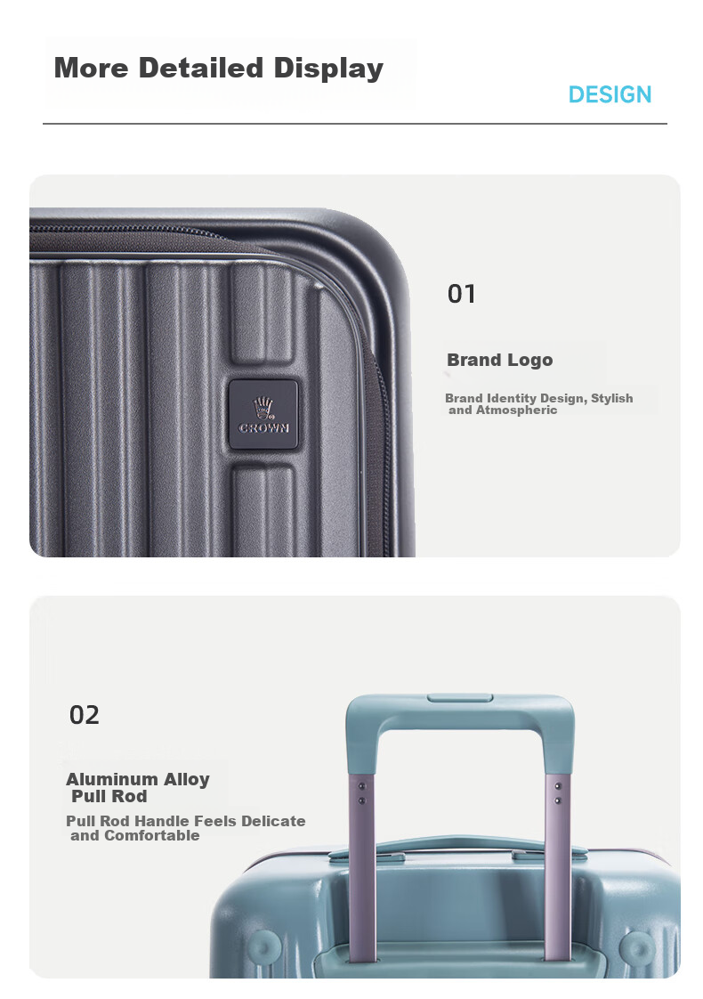 CROWN Side-Opening Suitcase, Aluminum Frame, Large Capacity, Summer Travel Luggage, 5292, Blue, 28 Inches, Requires Check-I 14