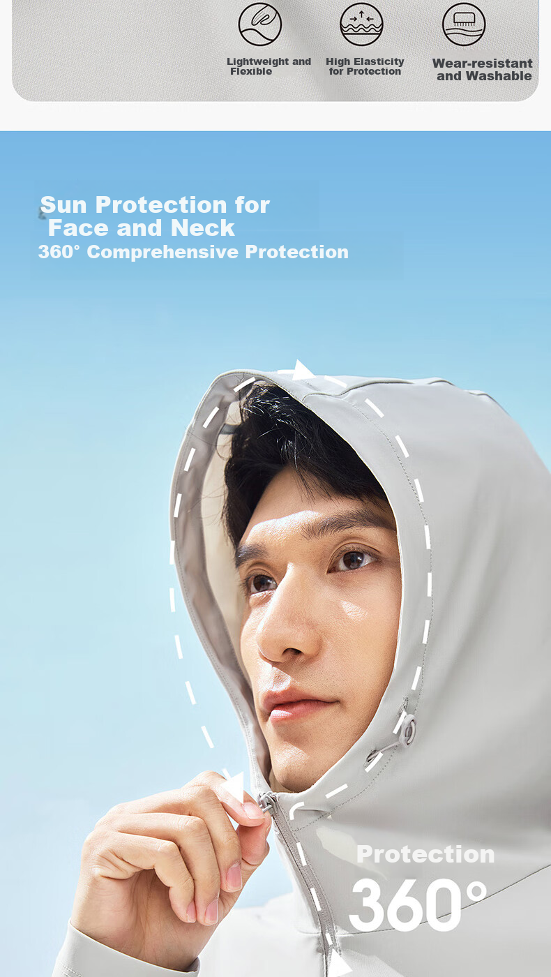 ERKE Sun Protection Jacket for Men, Summer Hooded Lightweight Ice-Cool Coat, UPF100+, Sports Running Windbreaker 10
