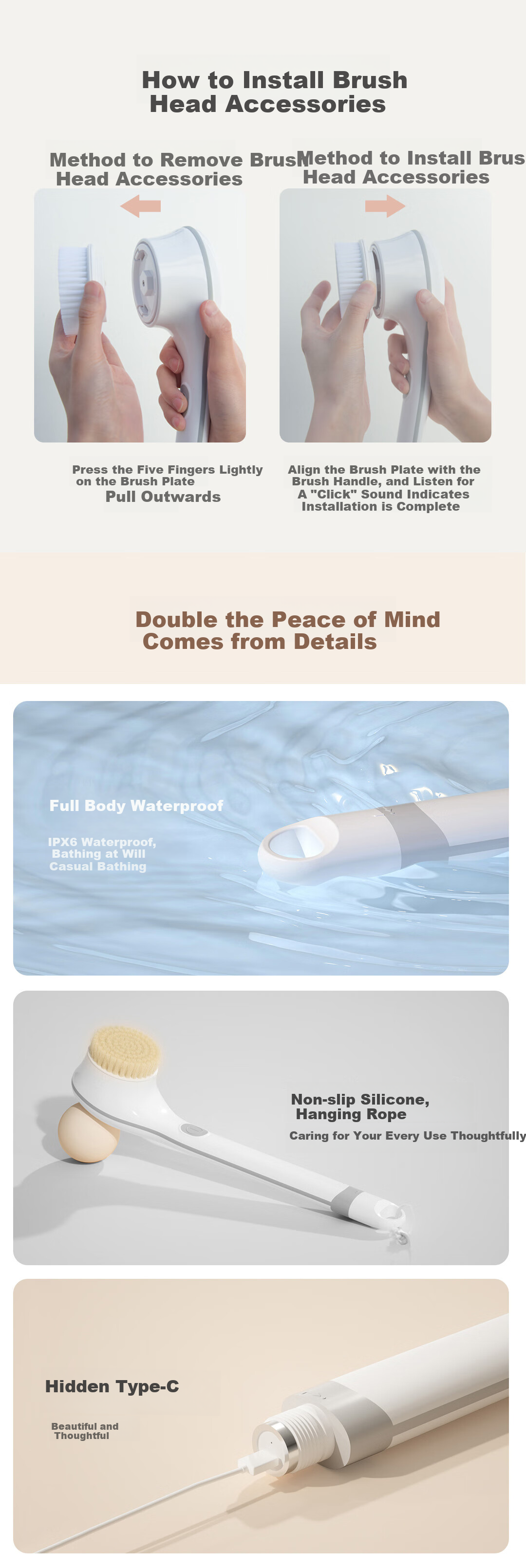 DOCOLAB Electric Bath Brush, Lazy Person's Shower Massage Brush, Back Scrubber, Long Handle Bath Exfoliating Tool, Holiday Gift for Parents 12