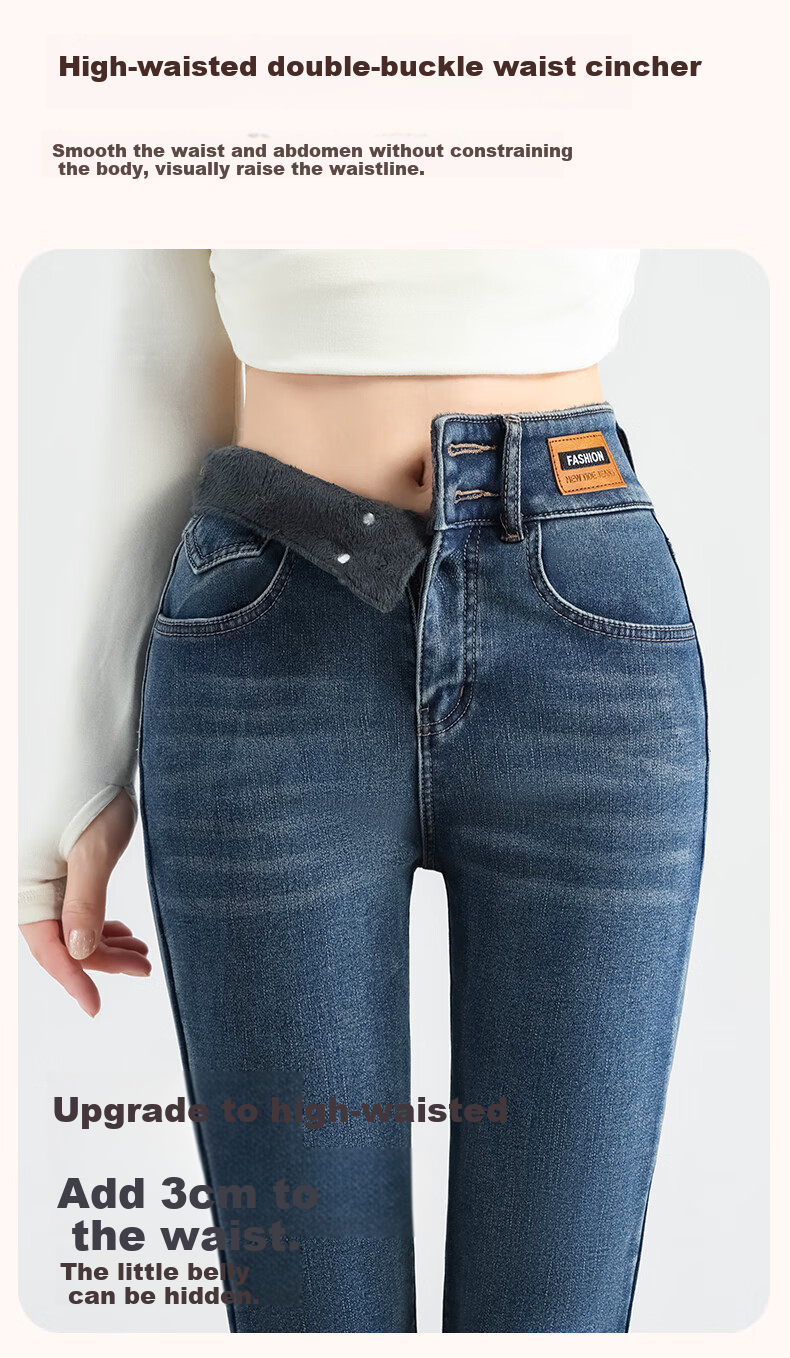LangSha High-Waisted Jeans with Double Buttons for Women, Spring And Autumn Fashion, Leather Label, Skinny Pants, High Elasticity, Slimming, Fitted Pencil Pants for Wome 9