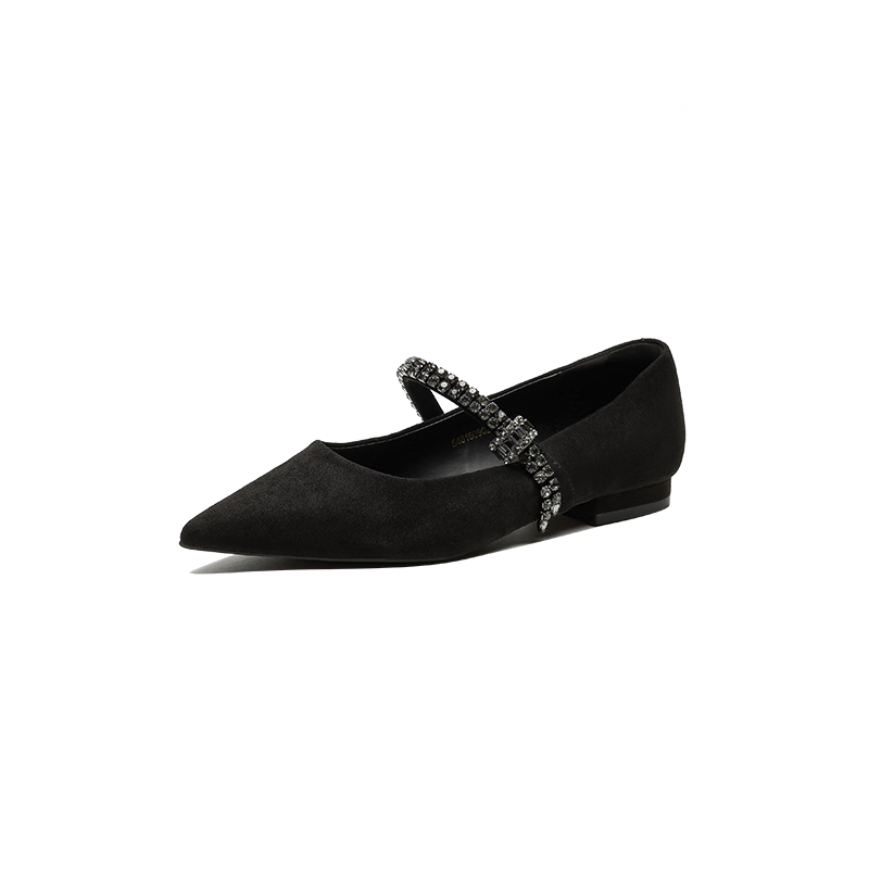 Demana Elegant Commuter Autumn Winter Everyday Versatile Low-Key Rhinestone Matte Suede Flats Women's Work Shoes