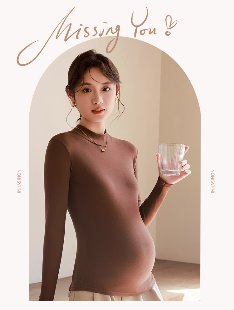 LangSha Maternity Women's Half Turtleneck Thermal Top Autumn Winter Double-Sided Fleece Lined Antibacterial Anti-Mite Maternity Base Shirt 4