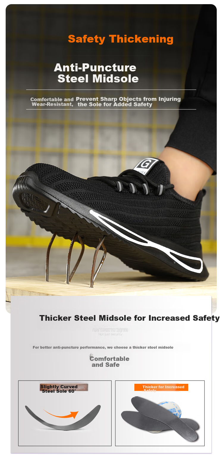JUNBU Safety Shoes for Men, Summer Breathable Steel Toe Cap, Anti-Smashing And Anti-Puncture, Comfortable And Safe Construction Site Work Shoes 1081S Size 46 5