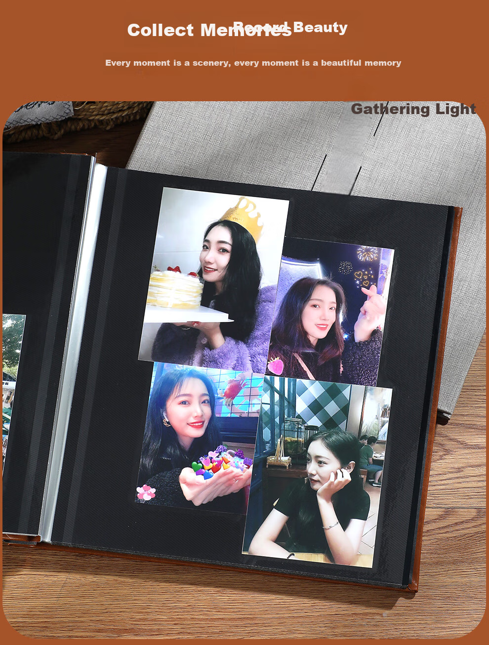 Longe Photo Album, Self-Adhesive Laminated Cover, 6-Inch DIY Memory Book, Couple Photo Album, Large Capacity Family Photo Time Capsule (18-Inch Black Card), Photo Book 6