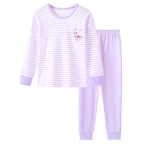 Yiershuang Children's Autumn Cotton Thermal Underwear Set Girls High-Waist Belly Protection Pajamas Sleepwear Top and Bottom