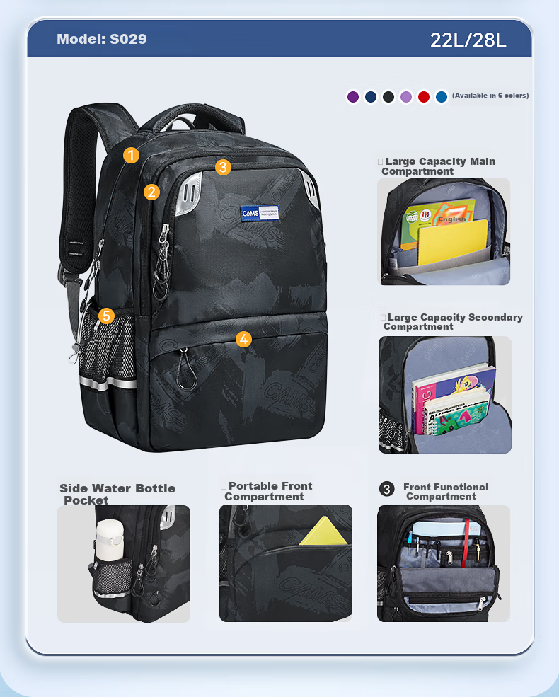 CAMS Suspended Weight Reduction Backpack for Grades 1-3 Male And Female Students, Large Capacity Elementary School Middle School Student Lightweight Spine Protection S02911S 5