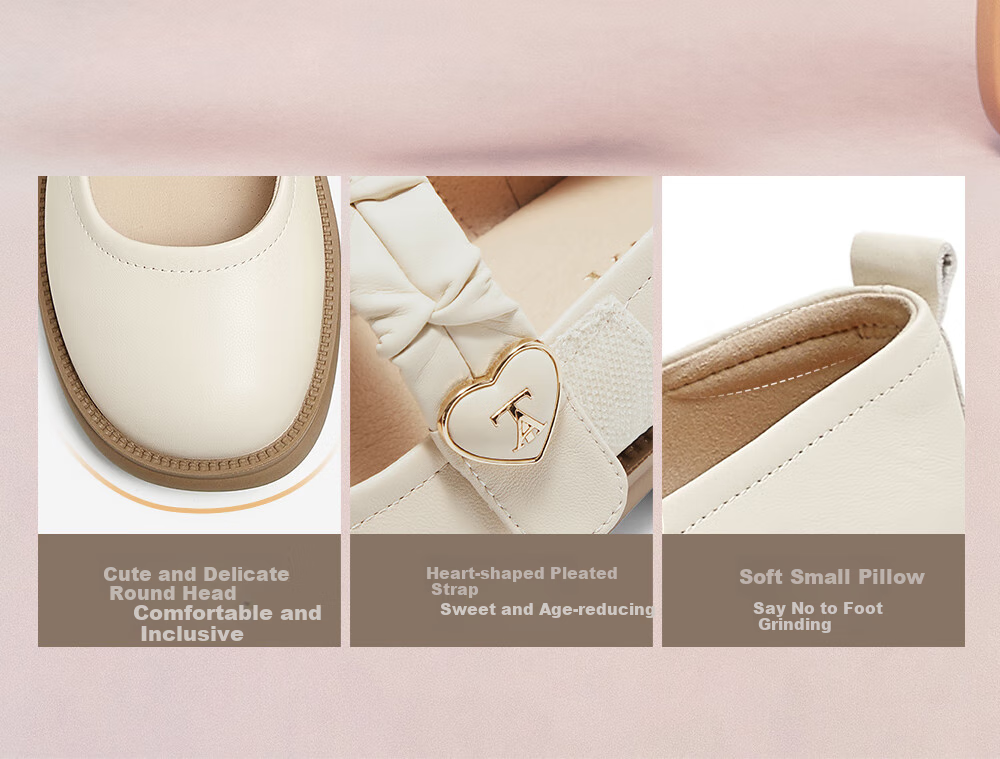 TATA Mary Jane Shoes for Women, Sheepskin Retro Leather Shoes, Women's Casual Loafers, Beige, Size 35 8