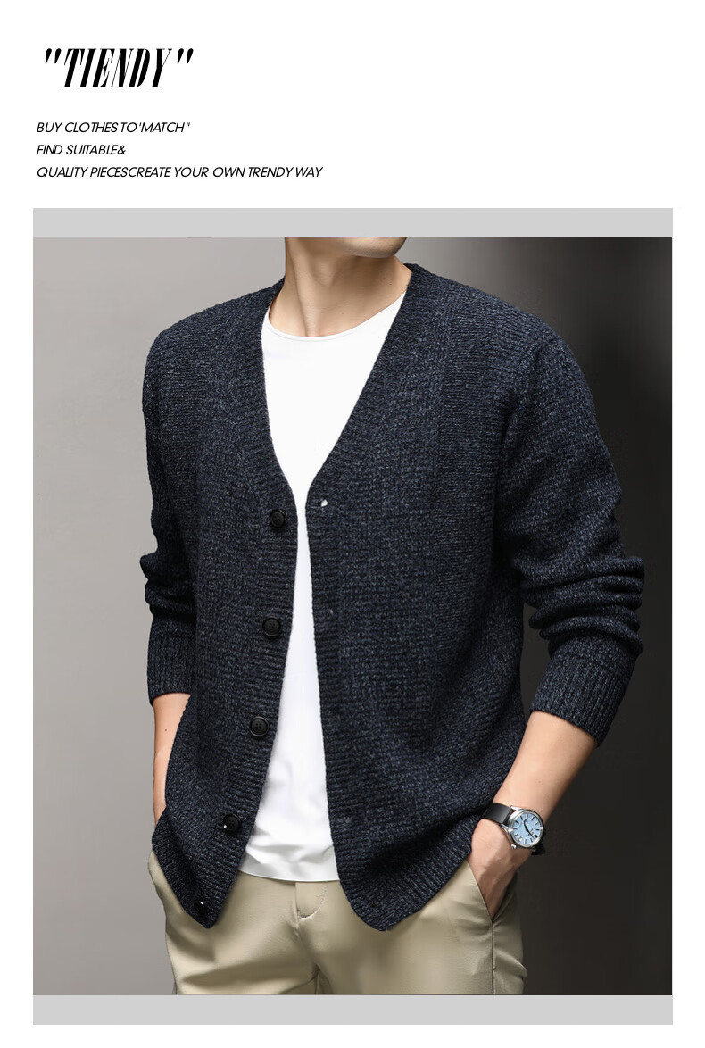 Hengyuanxiang Men's Wool Cardigan Thickened 100% Pure Wool Winter New V-Neck Warm Sweater Men's Versatile Knit Jacket 19