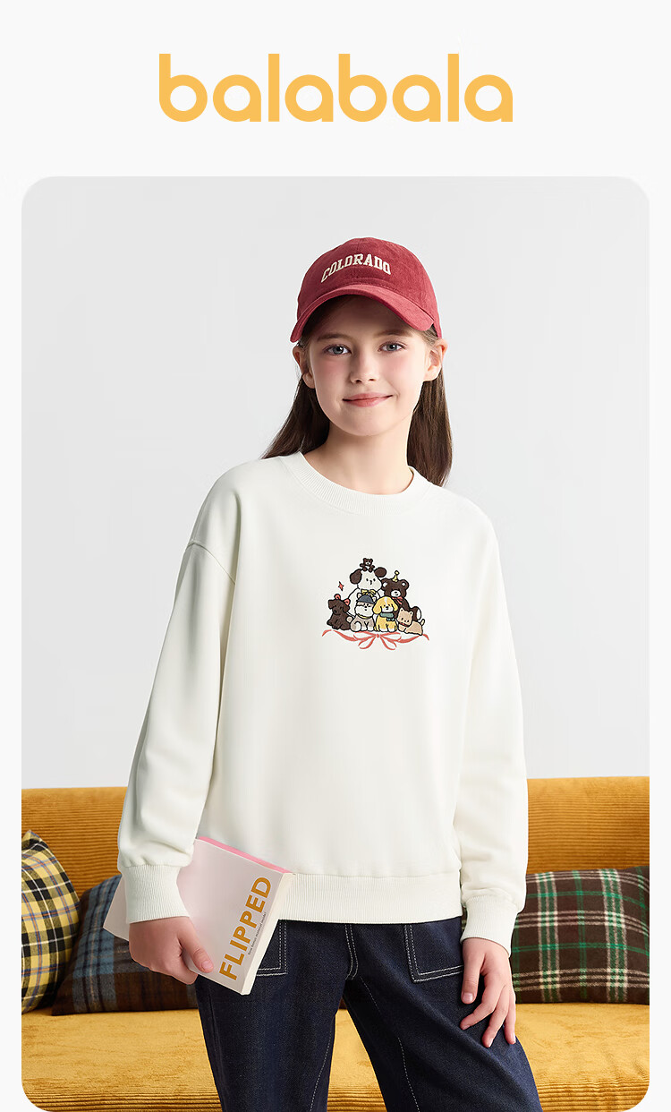 Balabala BalaOne Girls' Sweatshirt Kids' 2025 Winter Fleece Lined Casual Top 208425121001 1