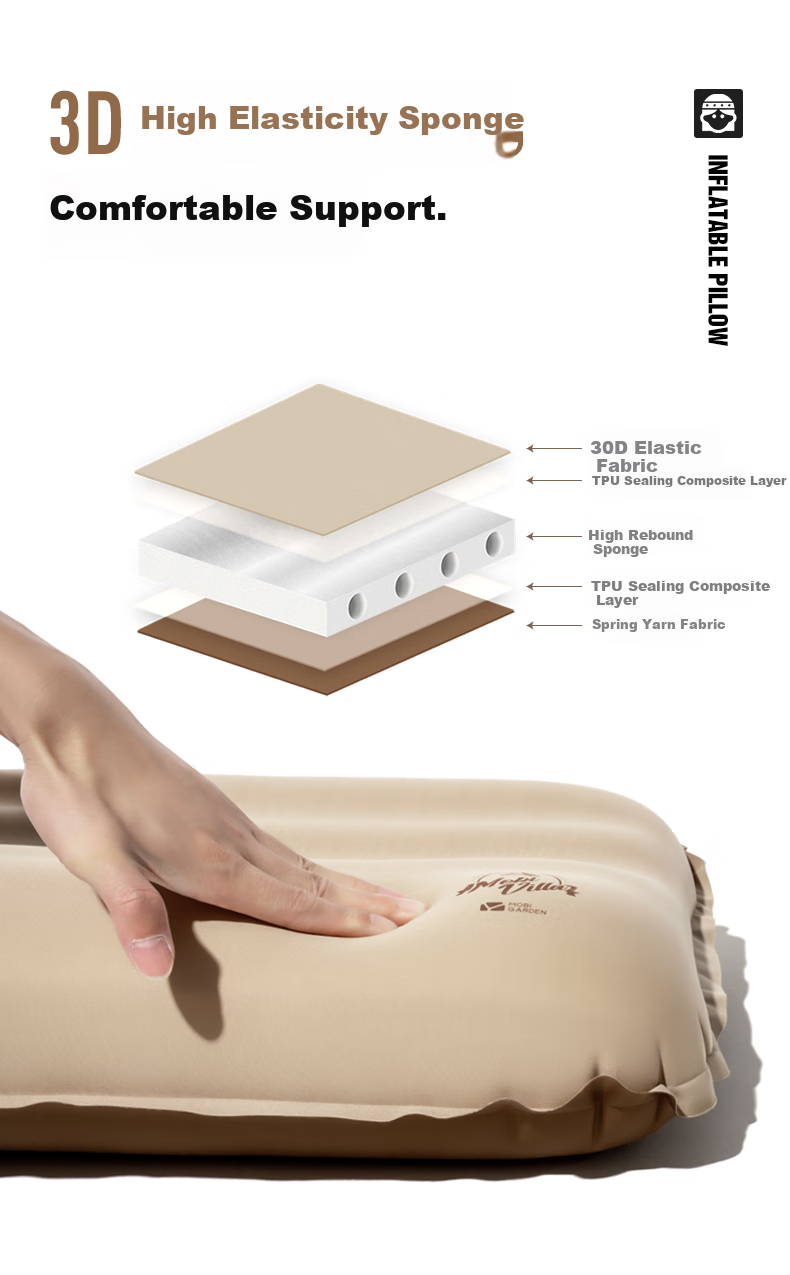 MOBIGARDEN Inflatable Pillow, Outdoor Camping Portable Elastic Automatic Inflatable Foam Air Pillow, NX21663018, Warm Sand Color 2
