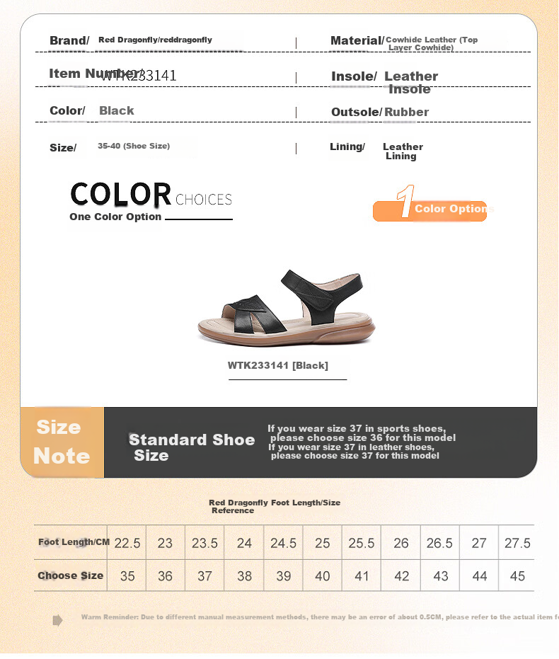 RED DRAGONFLY Leather Sandals, Summer Soft-Soled Comfortable Mom Shoes, Women's Wedge Heel Soft Leather Beach Shoes, WTK233141 3