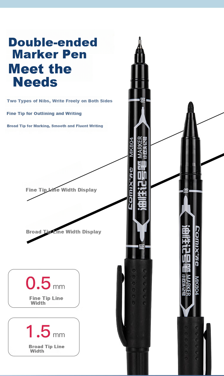 COMIX Quick-Drying Waterproof Non-Fading Dual-Tip Marker Pen Outline Pen Oil-Based Pen Logistics Pen, Black, 12-Pack, Office Supplies, EM837 2