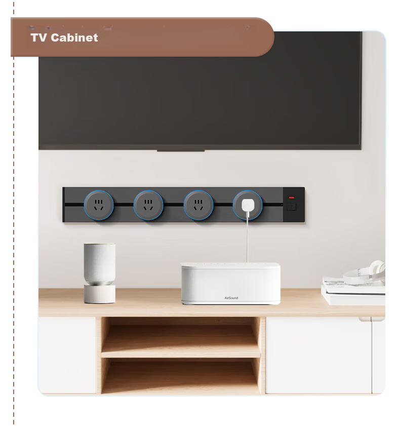 Lenovo Surface-Mounted Track Socket, Movable Wall Power Strip, Wall-Mounted Sliding Rail Socket, No Drilling Required, 50cm Track + 3 Five-Hole Sockets, Storm Gray 8