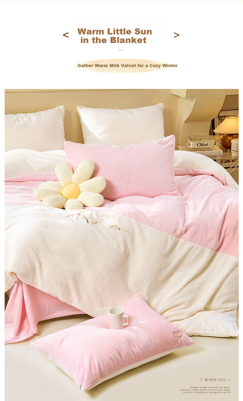 FUANNA Bedding Milk Velvet Four-Piece Set Autumn Winter, Double-Sided Warm Fleece Anti-Static Set Double Size Duvet Cover 230*229cm 4