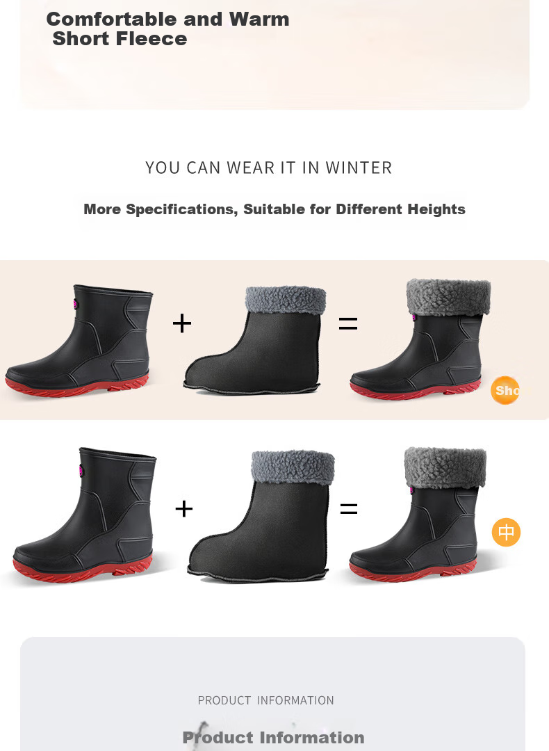 FOOTOPPO Rain Boots for Men, Mid-Calf Waterproof Shoes for Adults, Fashionable Rubber Boots for Men And Wome 10