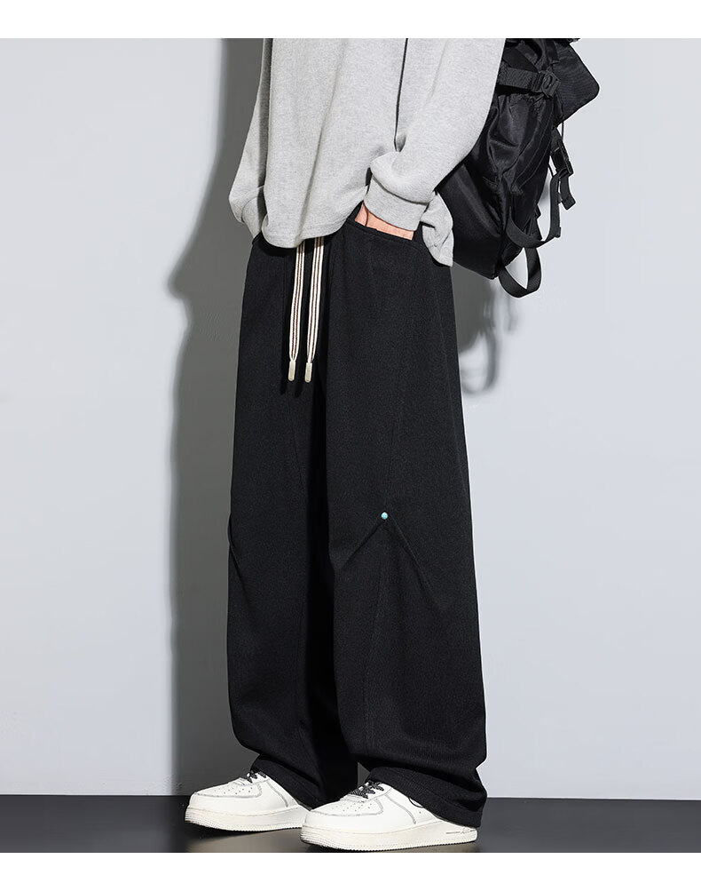 Top Youth Men's Casual Pants Autumn Winter Loose Knit Sweatpants Plus Size Straight Leg Sports Pants Black XL 10