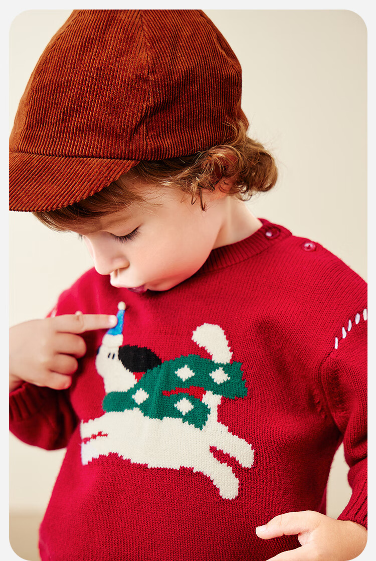 Minibala Kids Baby Sweater 2025 Winter Pure Cotton Lining Cute Animal Pattern Red Christmas Sweater 4