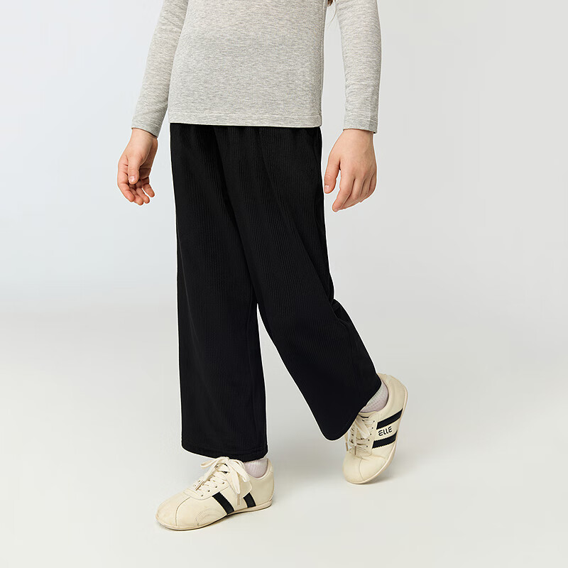 AIMER KIDS Girls' Anti-Static Straight-Leg Leggings Vintage Striped Outerwear Pants - Black 170