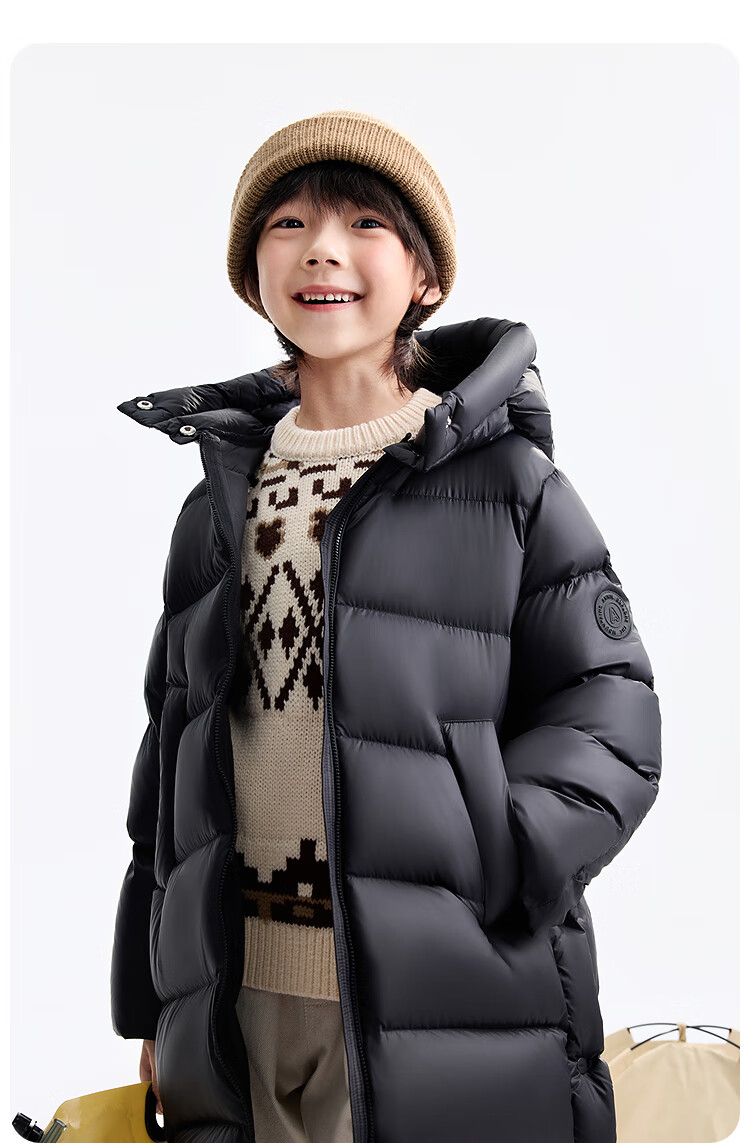Annil Kids Unisex Extended Down Jacket 2025 Winter New Warm Coat Light Wheat Apricot 170 8