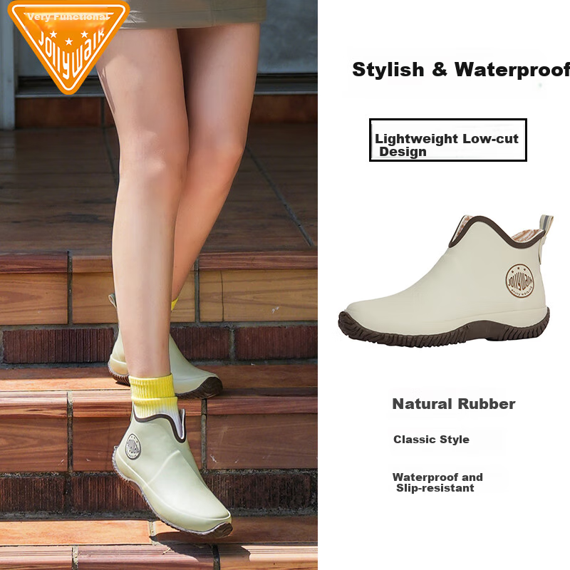 Jolly Walk New Women's Rain Boots, Low-Cut Fashion Waterproof Rain Shoes, Short Rubber Overshoes JW228-1 Orange 35