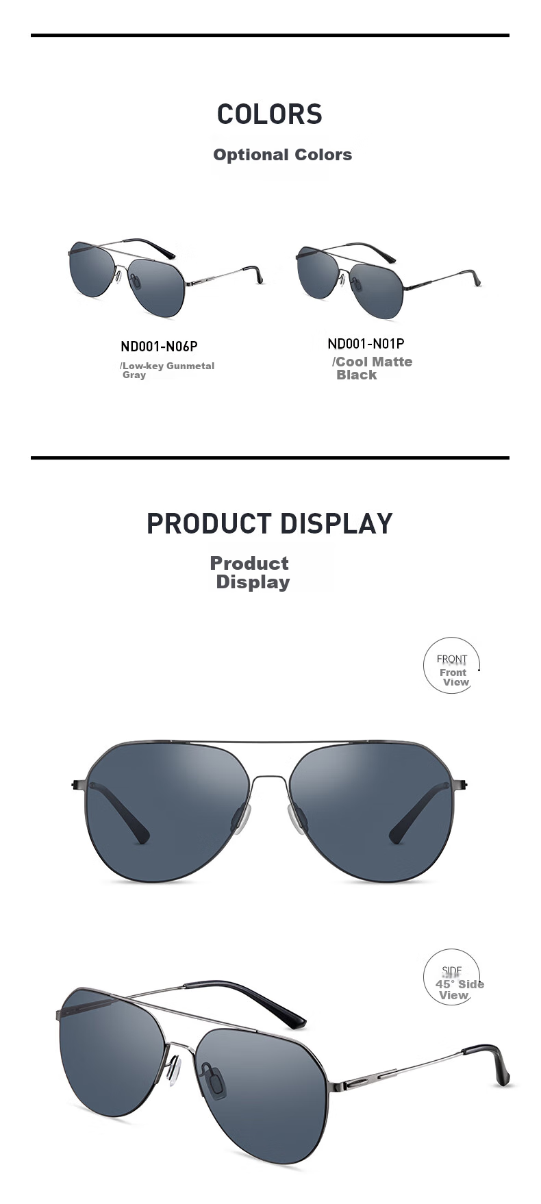 HORIEN Men's Sunglasses, UV Protection, New Aviator Polarized Lenses, for Driving, Specialized Men's Sunglasses, Gift 12