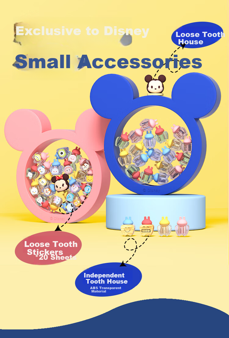 Disney Tooth Storage Box, Antibacterial Soft Rubber Mickey Mouse Blue, for Boys Aged 3-6, Birthday Gift Box Set 4