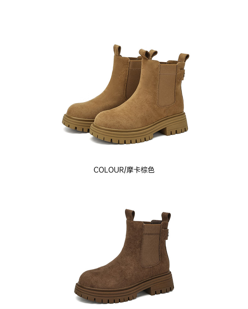 DAPHNE Women's Platform Chelsea Boots, Fashionable Versatile Fleece-Lined Short Boots, Vintage Yellow Boots, Smokestack Boots, Mocha Brown, Size 37 10