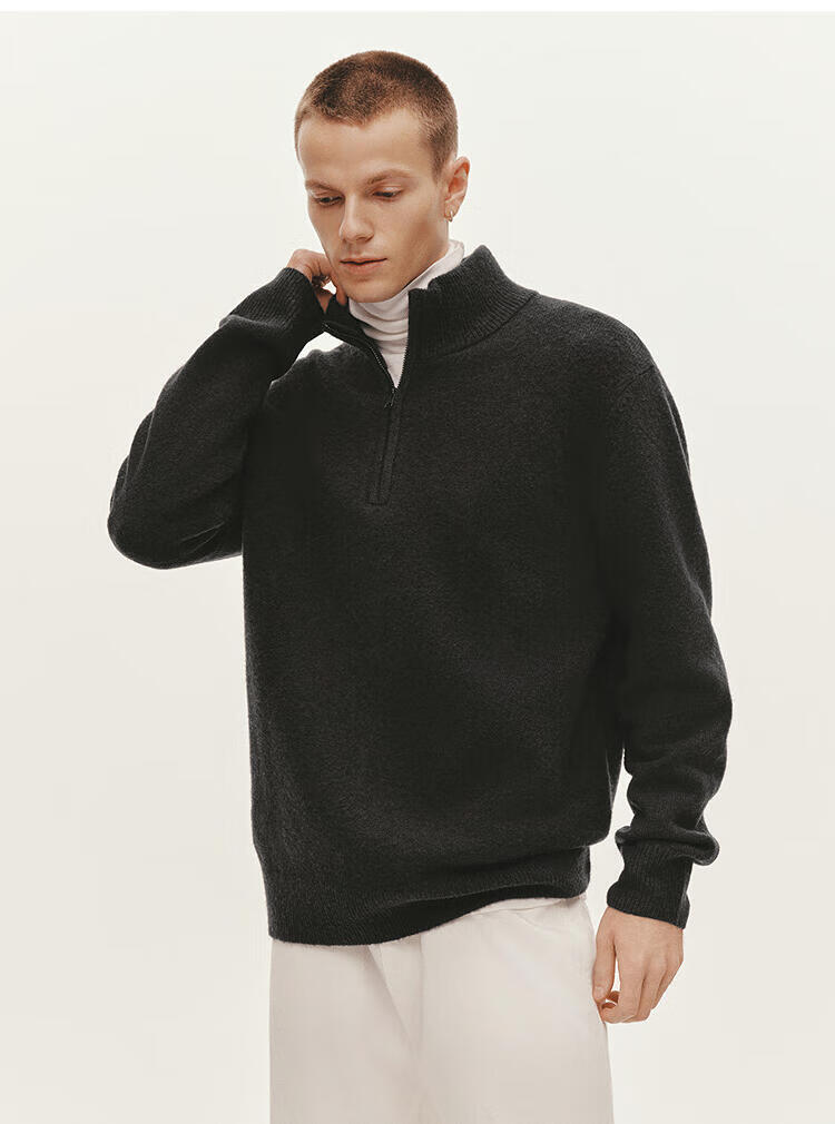 Semir Wang Anyu Same Style Senrou Wool Blend Men's Half-Placket High Neck Knit Sweater Wool 25% Sweater 109725107105 4