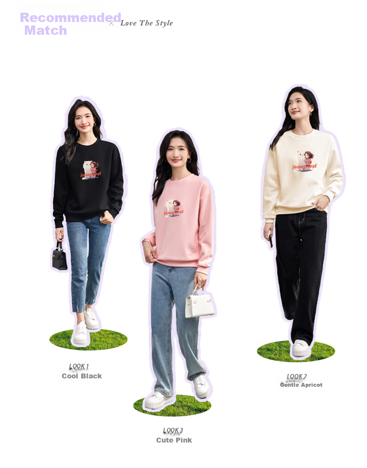 Jeanswest Women's Sweatshirt, Sweet And Cute, Casual Loose Comfortable Versatile Pullover Base Layer Top, Gray Pink, Size L 1
