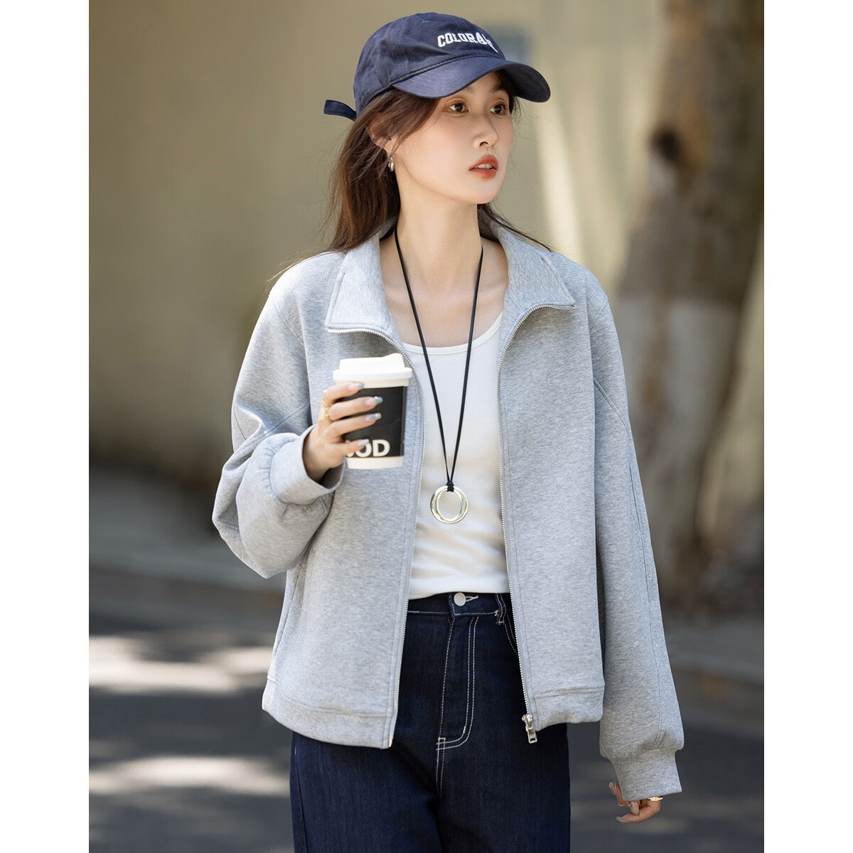 Demana [Comfort Elastic 350G Air Layer] Autumn Design Segmented Stand Collar Long Sleeve Loose Petite Women's Jacket