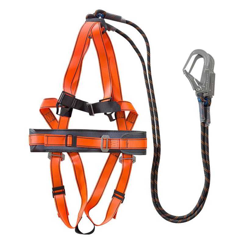 Huadun 5-Point Safety Harness 1.8m Double Large Hooks Fall Protection Rope for High-Altitude Work HD6113-Q1 Orange