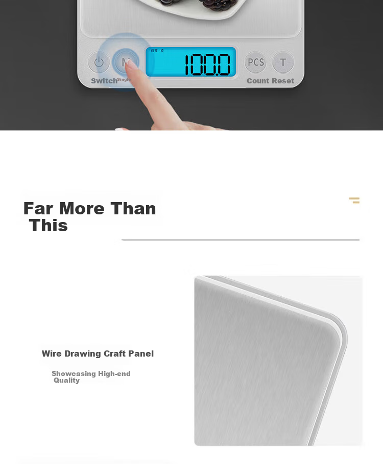 BJ Electronic Kitchen Scale Stainless Steel Weighing Surface Baking Scale Gram Scale Food Scale 3kg/0.1g Coffee Electronic Scale Gram Scale 13