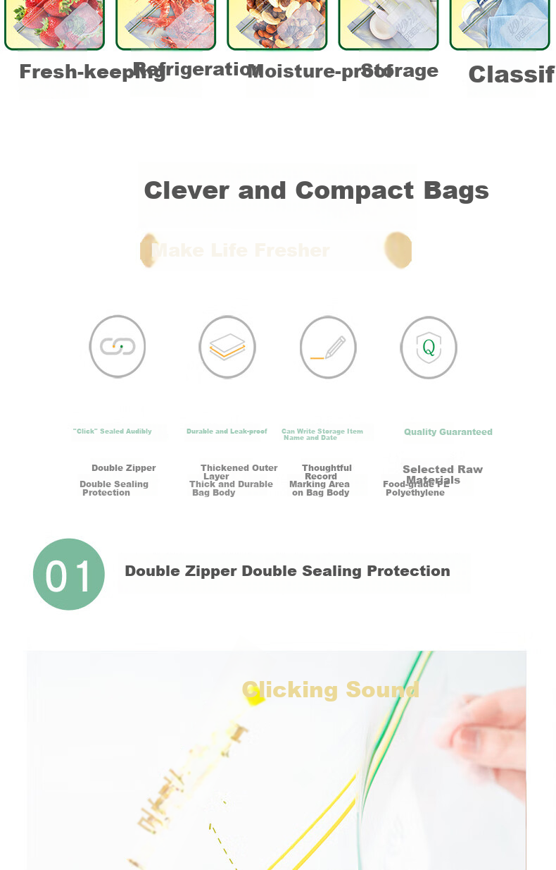 MIAOJIE Medium-Sized Sealed Bags, 25 Pieces, Thickened Food-Grade Fresh-Keeping Self-Sealing Bags, Snap-Lock Airtight Bags for Refrigerator And Kitchen Use 2