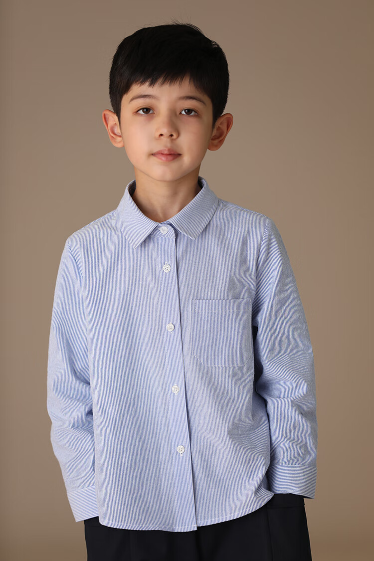 Hacikis Kids Spring and Autumn Children's Shirt Boys and Girls Striped Long Sleeve School Style Shirt Light Blue 170 11