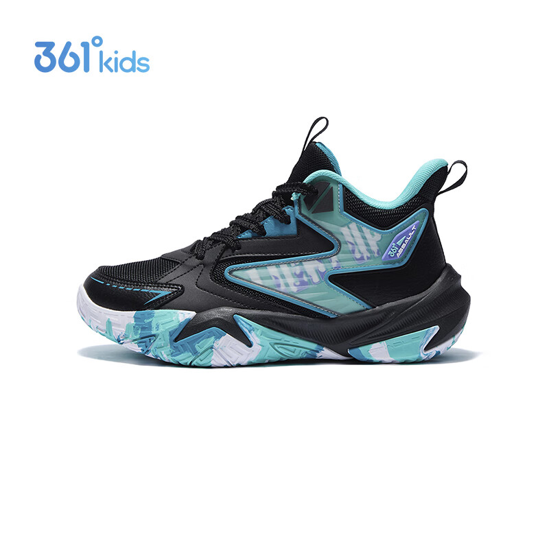 361° Kids Basketball Shoes 25 Winter Youth Professional Hardcourt Durable High-Elastic Shock Absorption Sports Shoes Black Size 35