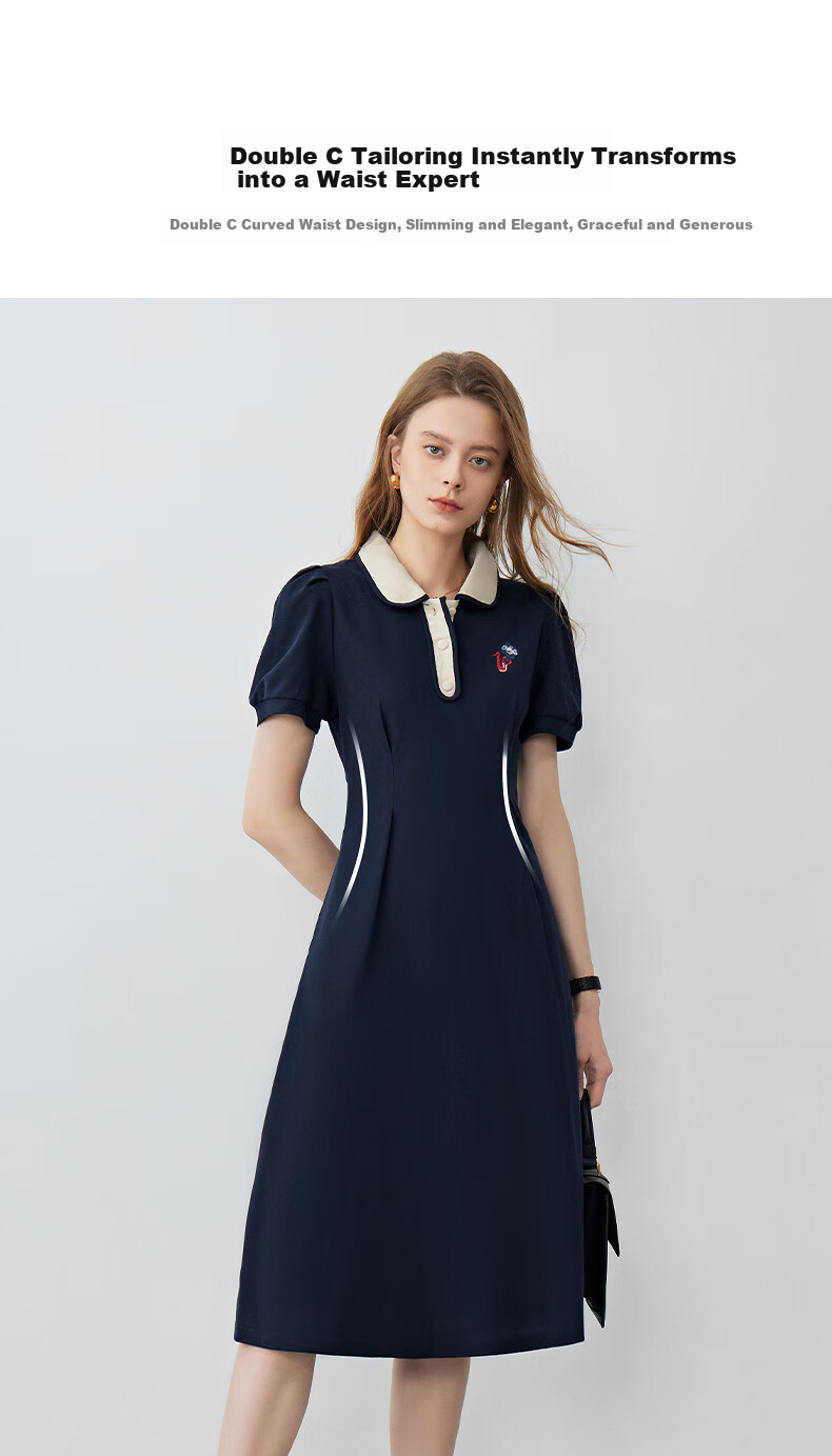 Chuyu Polo Collar Dress with Waist-Cinching Slimming Effect for Women, New Summer 2025 A-Line Short-Sleeve T-Shirt Midi Skirt, Gray, Size S 3