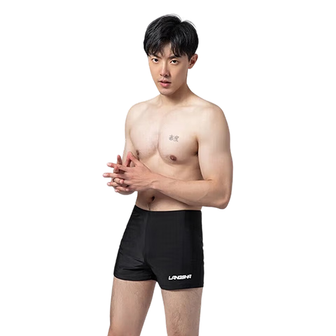 Langsha Men's Breathable Quick-Dry Swim Trunks Boxer Briefs Professional Training Swimming Shorts Anti-Embarrassment Hot Spring Beach Swimwear