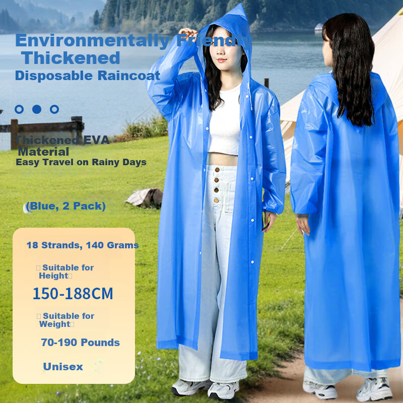 Lelandi Adult Long Raincoat, Full-Body Rain Poncho, Portable Waterproof Outdoor Cycling Hiking Raincoat, Blue, 2 Pieces, L1149