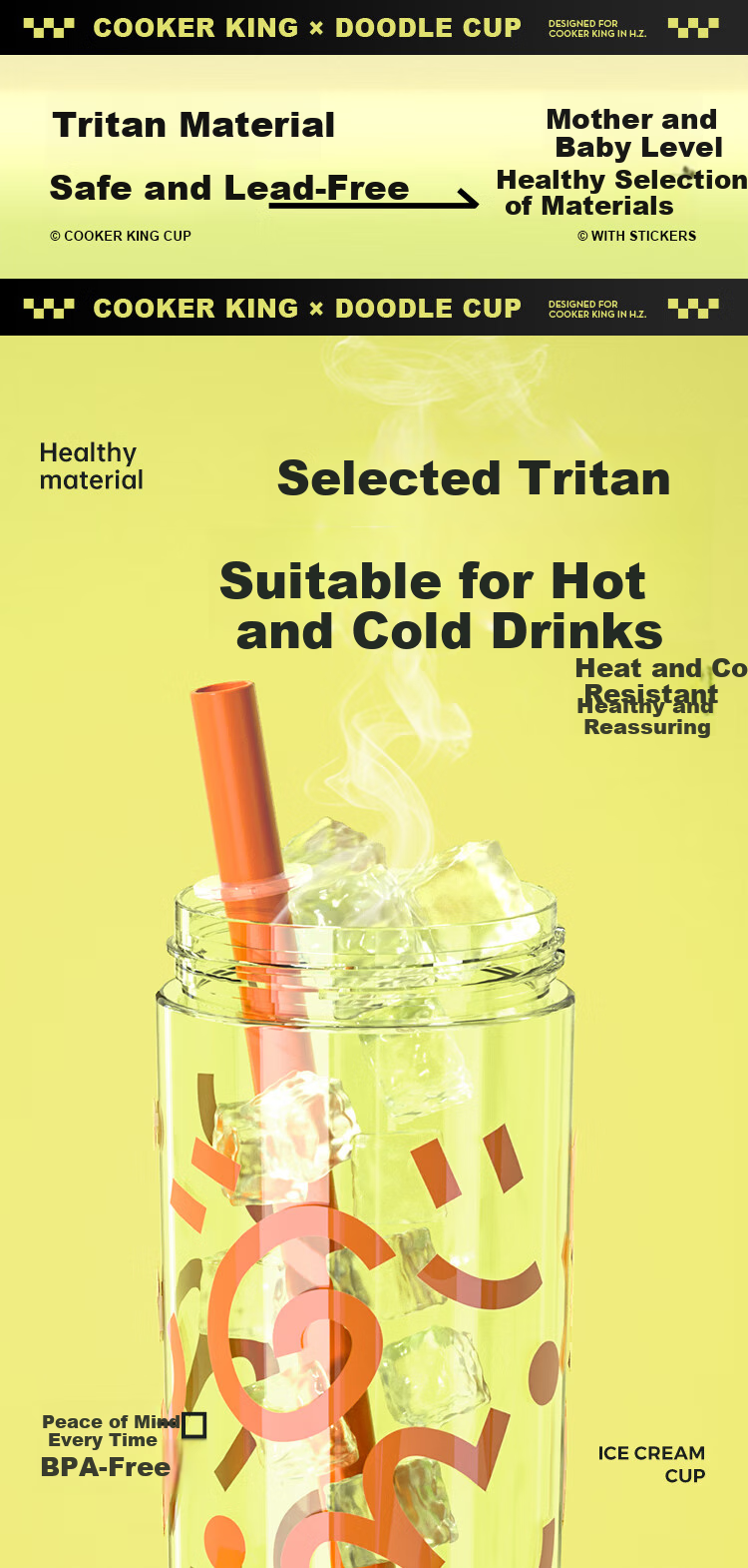 COOKER KING Tritan Plastic Cup with Straw, Shatterproof Tea Compartment, Detachable Portable Large Capacity Water Bottle, Blue-Purple, 650ml 3