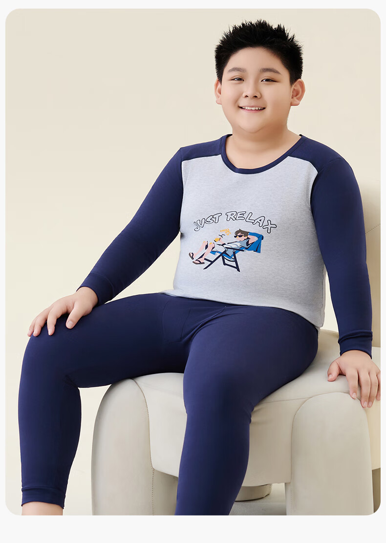 LangSha Boys' Plus Size Thermal Underwear Set Autumn Cotton Long Johns for Big Boys and Teenagers 27