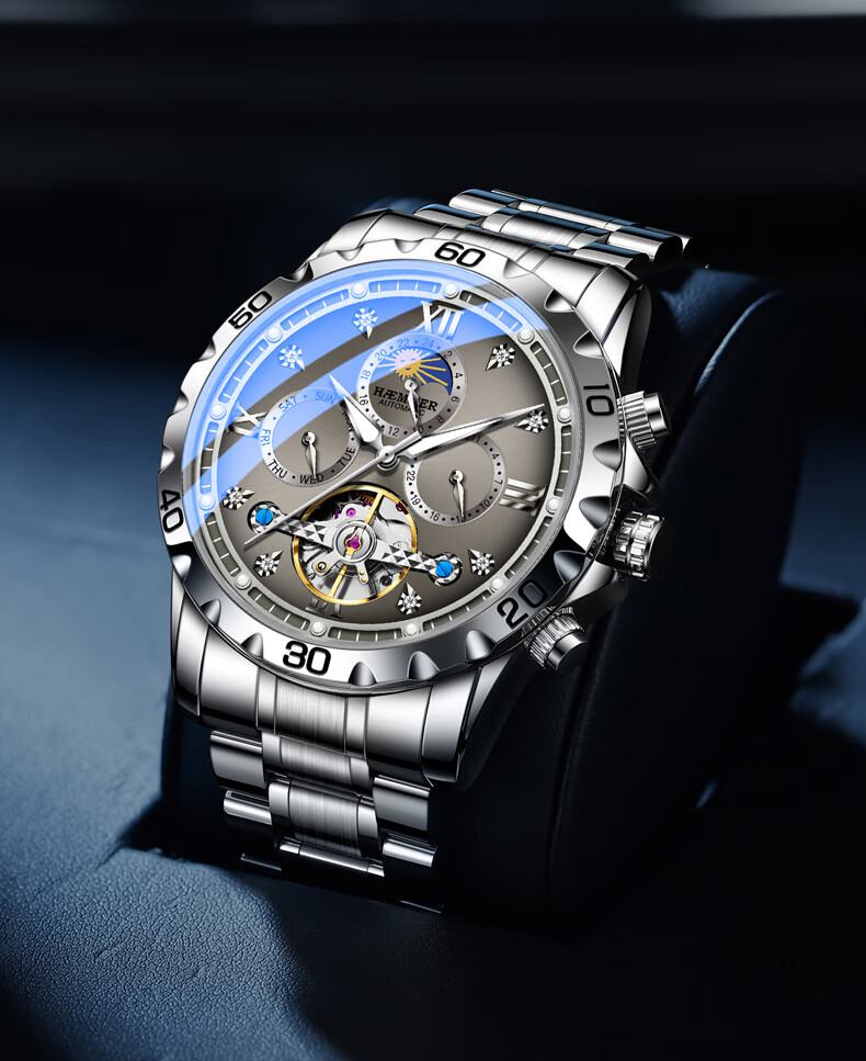 HAEMMER Men's Mechanical Skeleton Multifunction Stainless Steel Waterproof Luminous Luxury Swiss Quality Watch 2