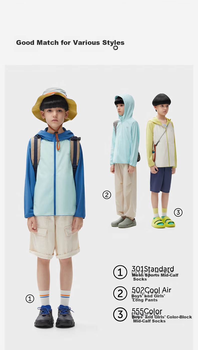 Bananain Children's Sun Protection Clothing Series 3, for Ages 3-6 Ice Silk Quick-Dry, Color-Block Design, Lightweight Summer Style for Boys And Girls 12