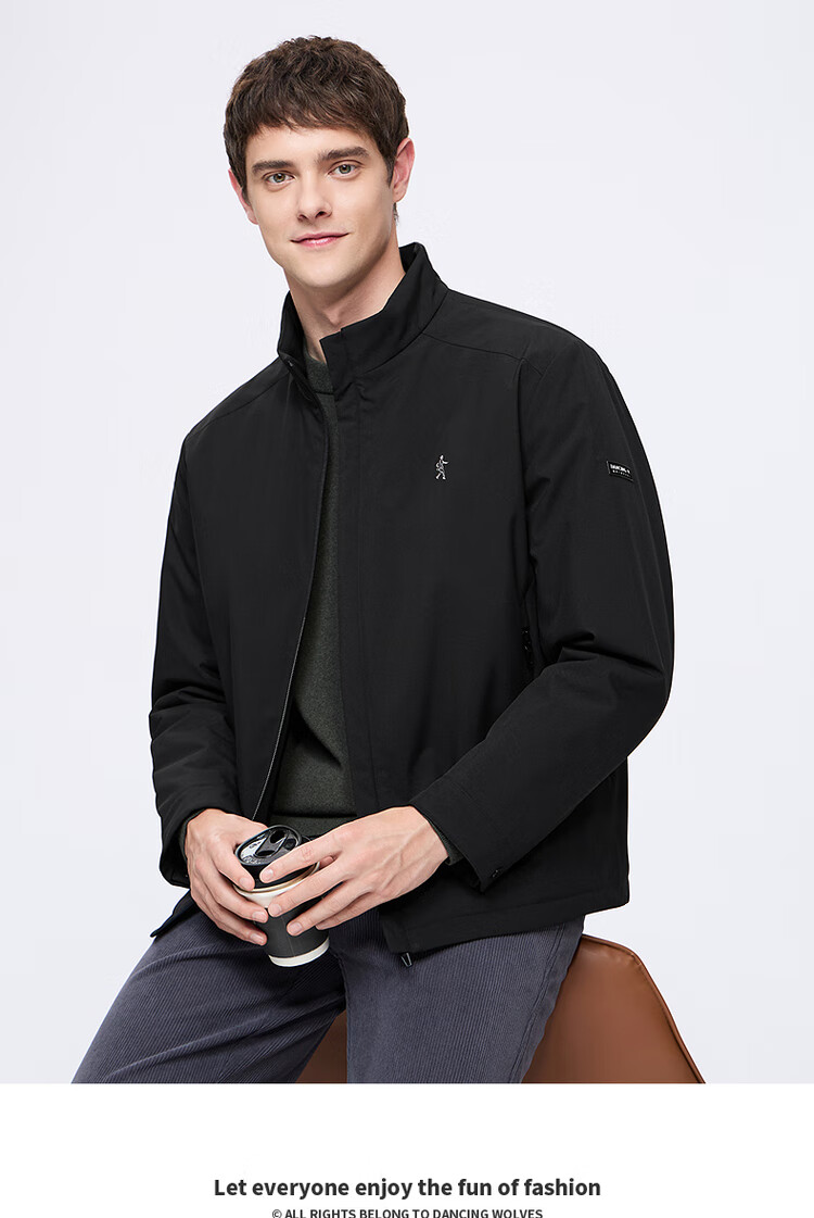 Dancing with Wolves [Level 4 Waterproof & Quilted Thickened] Warm Stand Collar Easy-Care Men's Executive Jacket 015 Dark Gray L 1