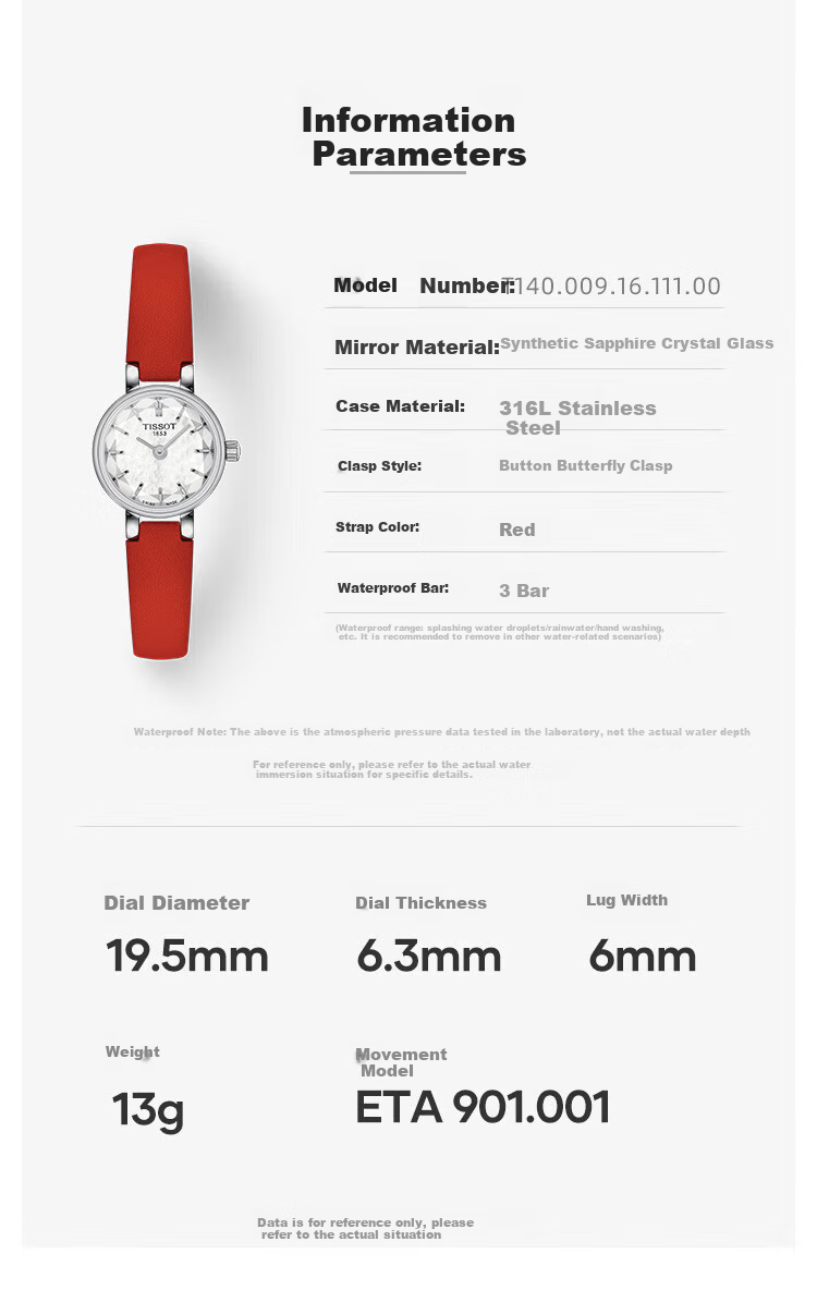 TISSOT Watch, Little Beauty Series Women's Watch, Swiss Quartz Ladies Leather Strap Wristwatch, Fashionable Timepiece, Birthday Gift 8