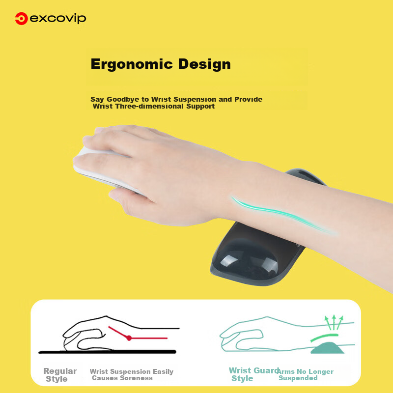 EXCO Crystal Black Mouse Wrist Rest, Ergonomic Mouse Pad, Wrist Support, Hand Rest, Wrist Cushion, Mouse Wrist Guard, Keyboard Hand Rest, Anti-Tendonitis Hand Protection 0386 4